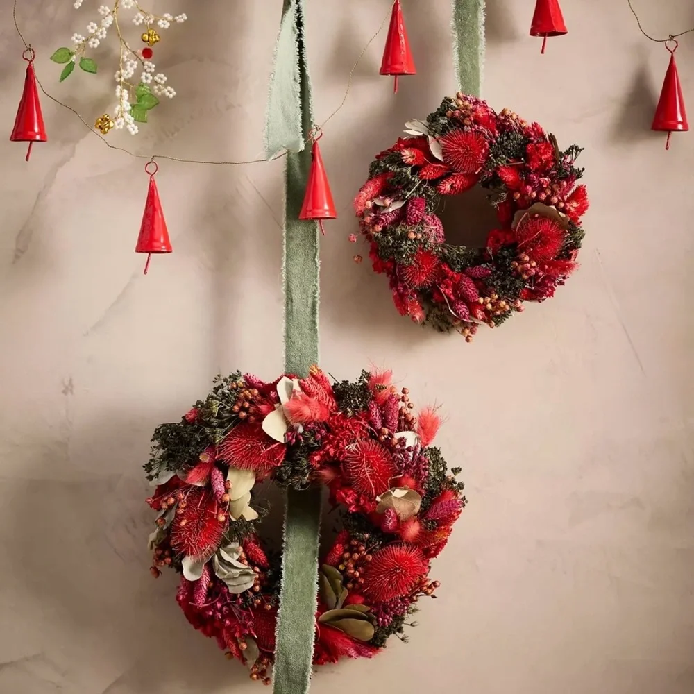 NEW Anthropologie Red Velvet Dried Wreath